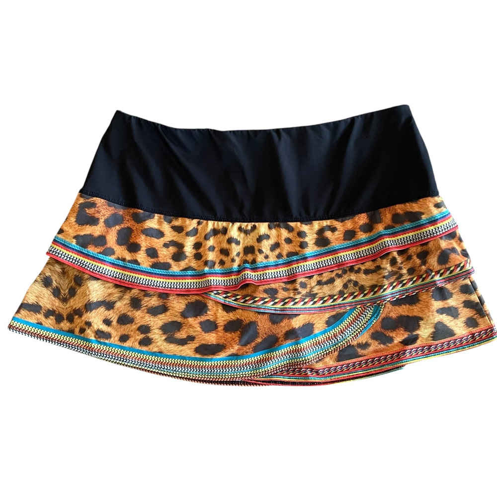 LUCKY IN LOVE Size XL (16) Leopard Print Pull-On Layered Elastic Waist Skort